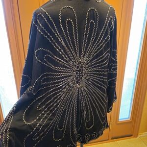 Investments II Brand Black Cardigan with All Over Embroidery Design Of White